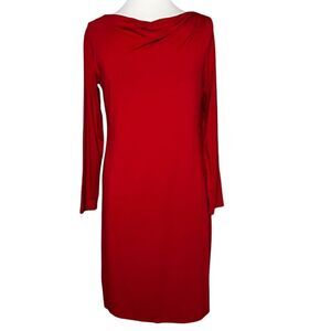 J. JILL Wearever Collection Stretch Rayon Knit Draped Neck Red Sheath Dress